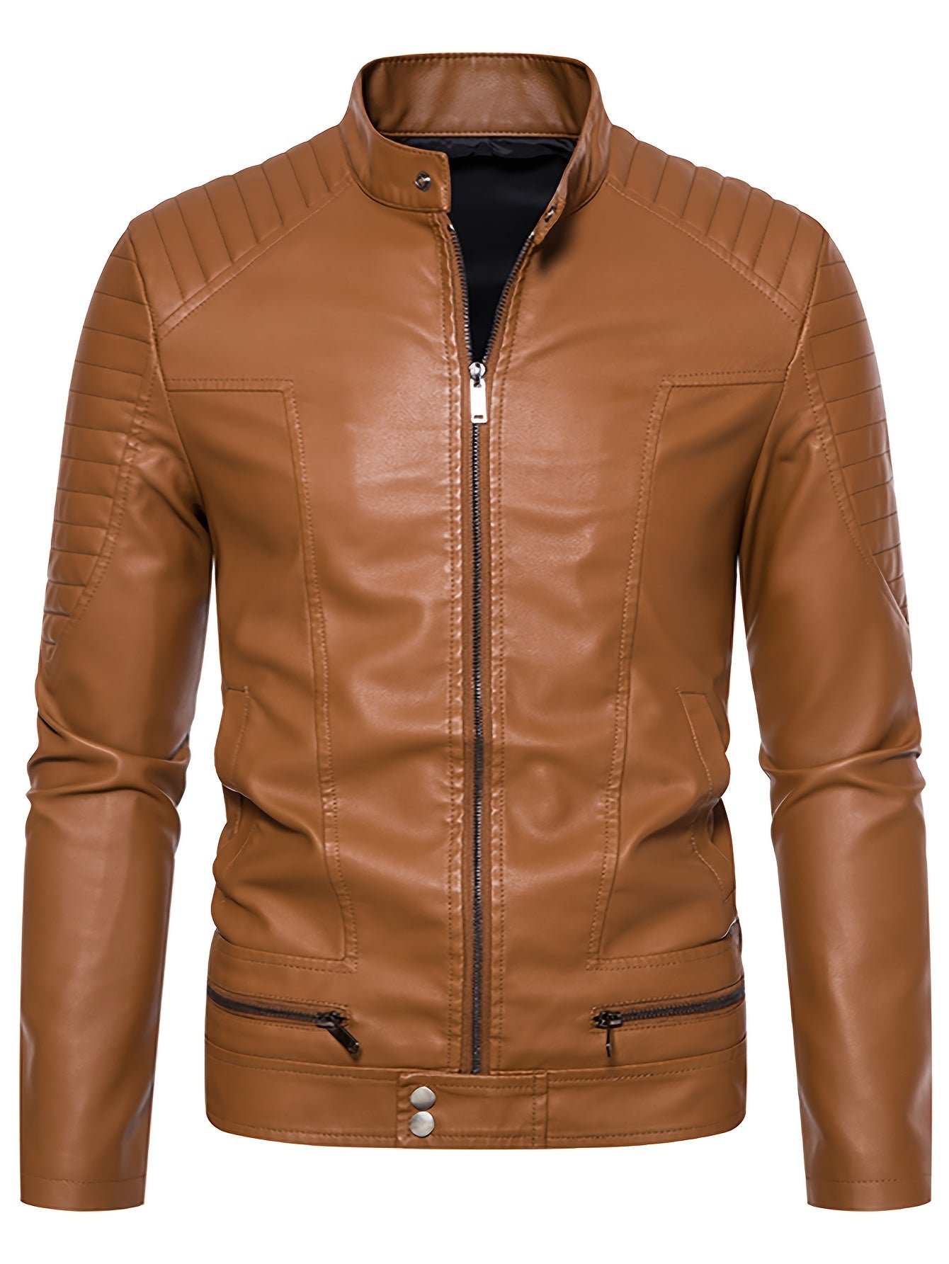 Levoire | Chic Veste D'Été En Cuir Pour Hommes Avec Zip Et Col Montant Marron foncé