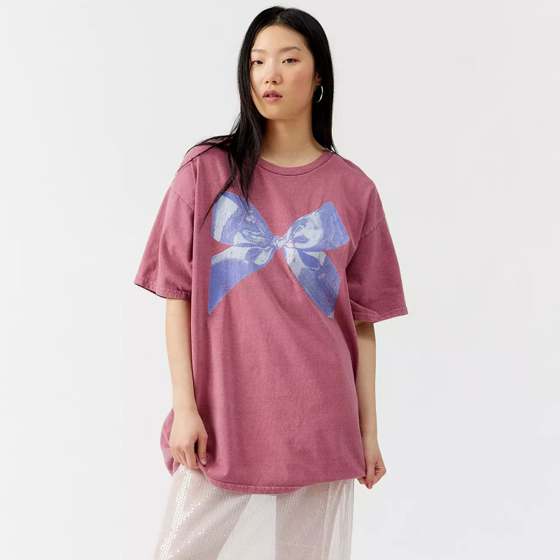 Levoire | T-shirt papillon pour femmes, style simple, col rond et manches courtes Rosa