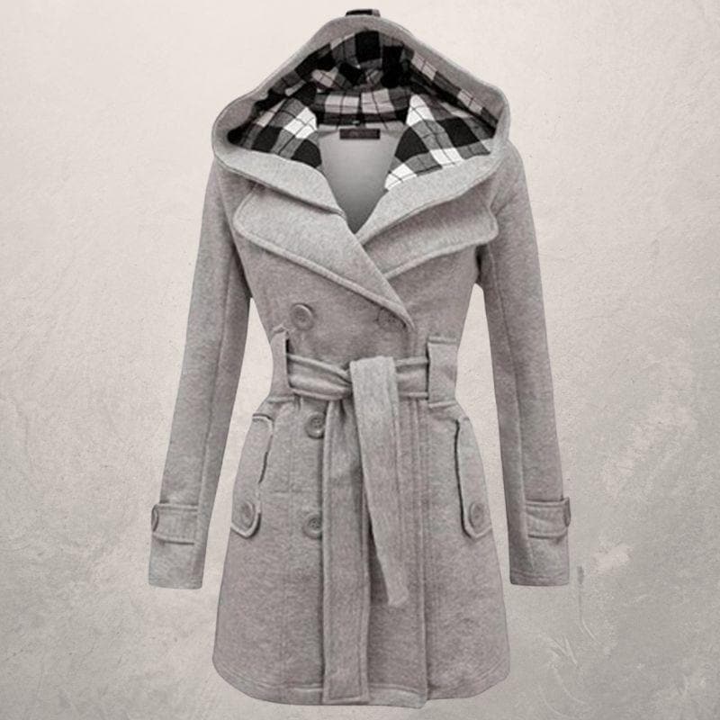 Levoire | Veste À Capuche Ceinturée À Manches Longues Avec Bouton Gris