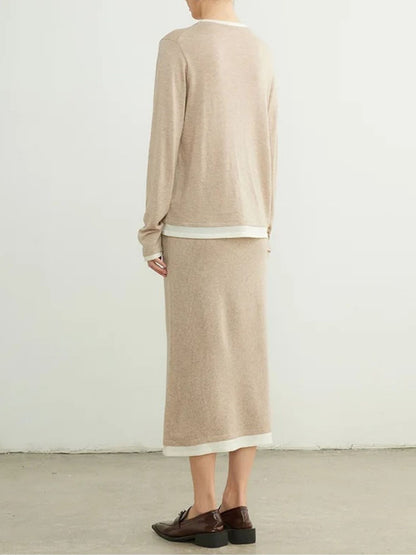 Jupe en Maille Mi-Mollet avec Détail de Bordure Patchwork - draft