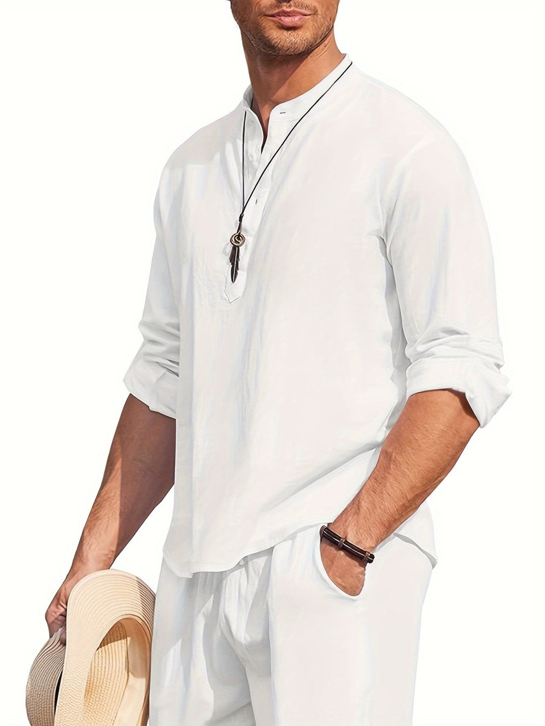 Levoire | T-Shirt Henley Homme Style Rétro À Manches Longues Uni