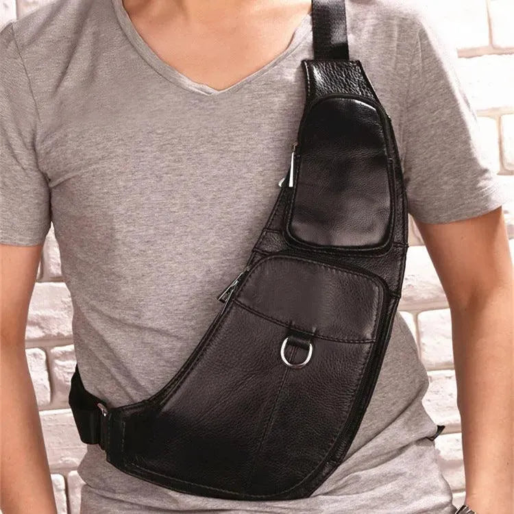 Levoire | Sac à bandouillère pour homme en cuir, première couche, sac décontracté en cuir de vache Type 1 Noir