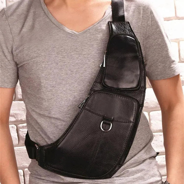Levoire | Sac à bandouillère pour homme en cuir, première couche, sac décontracté en cuir de vache Type 1 Noir