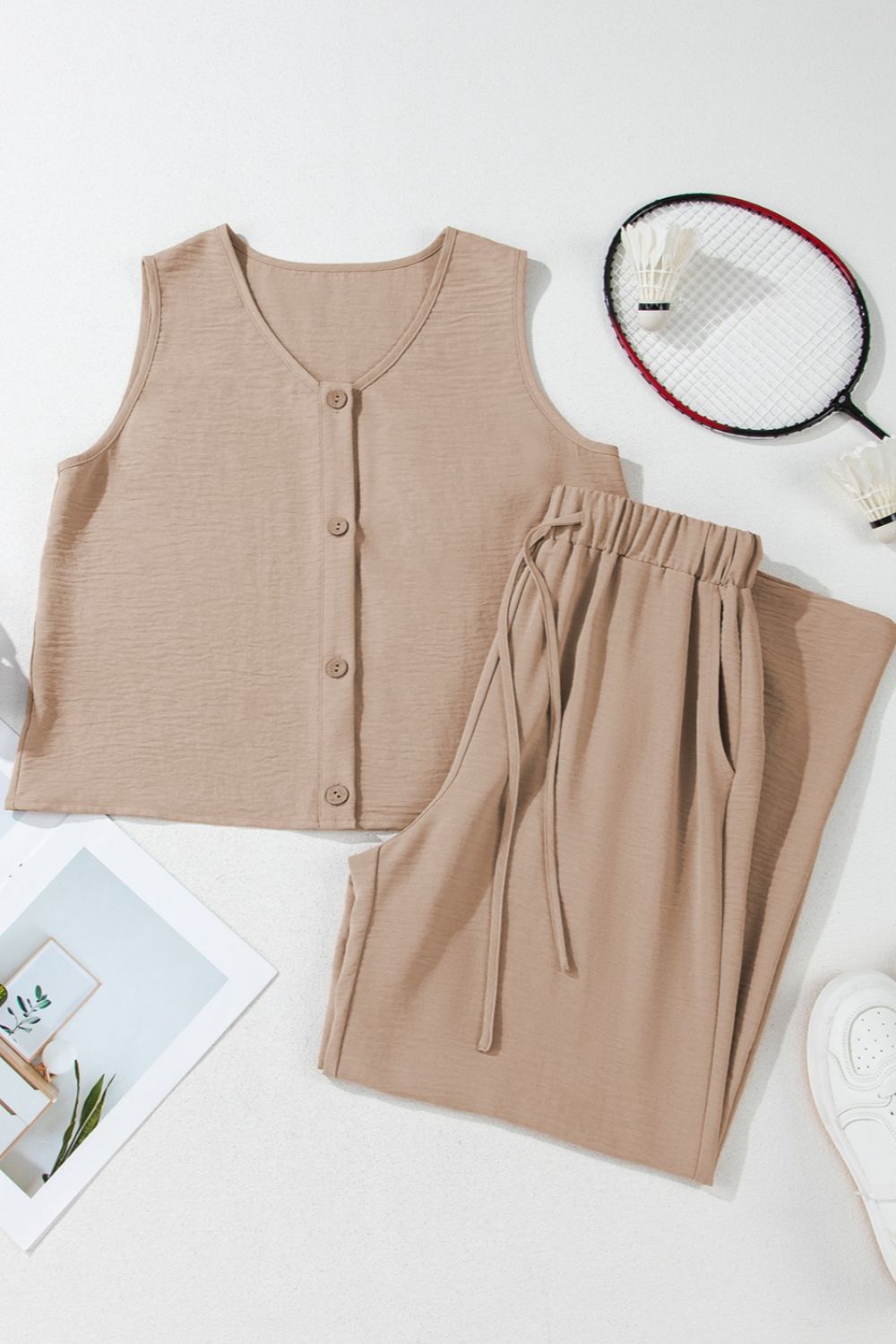 Levoire | Chemise Boutonnée Gilet & Pantalons Amples À Cordon Chic & Sans Effort Style