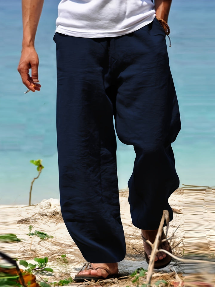 Levoire | Loisirs Coton Lin Pantalons Couleur Unie Merimustan