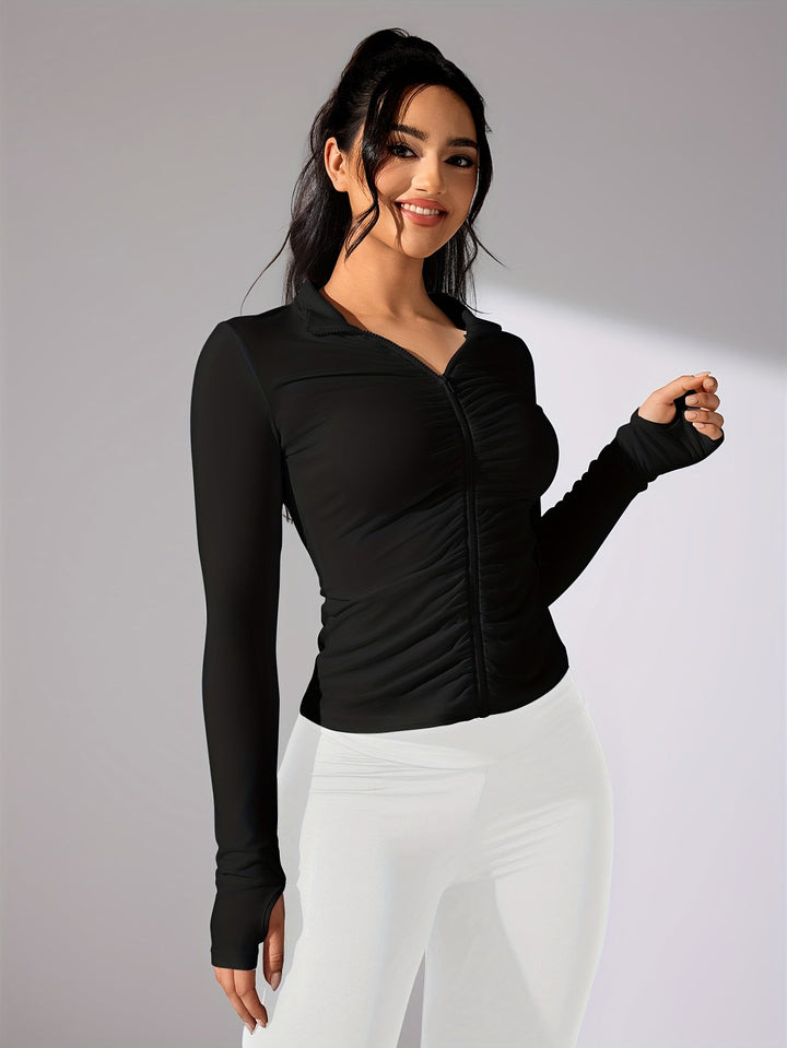 Levoire | Couleur Unique, Veste De Sport Décontractée À Manches Longues Et Fermeture Éclair Sur Toute La Longueur Noir