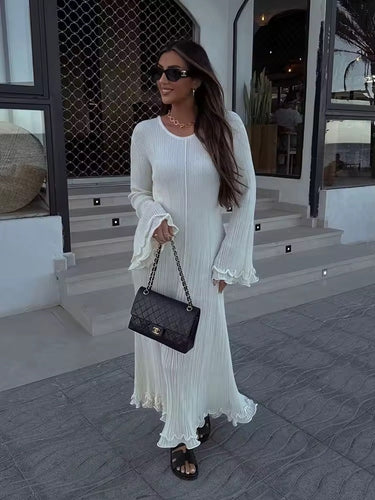 Levoire | Robe Maxi Plissée Élegante Blanche