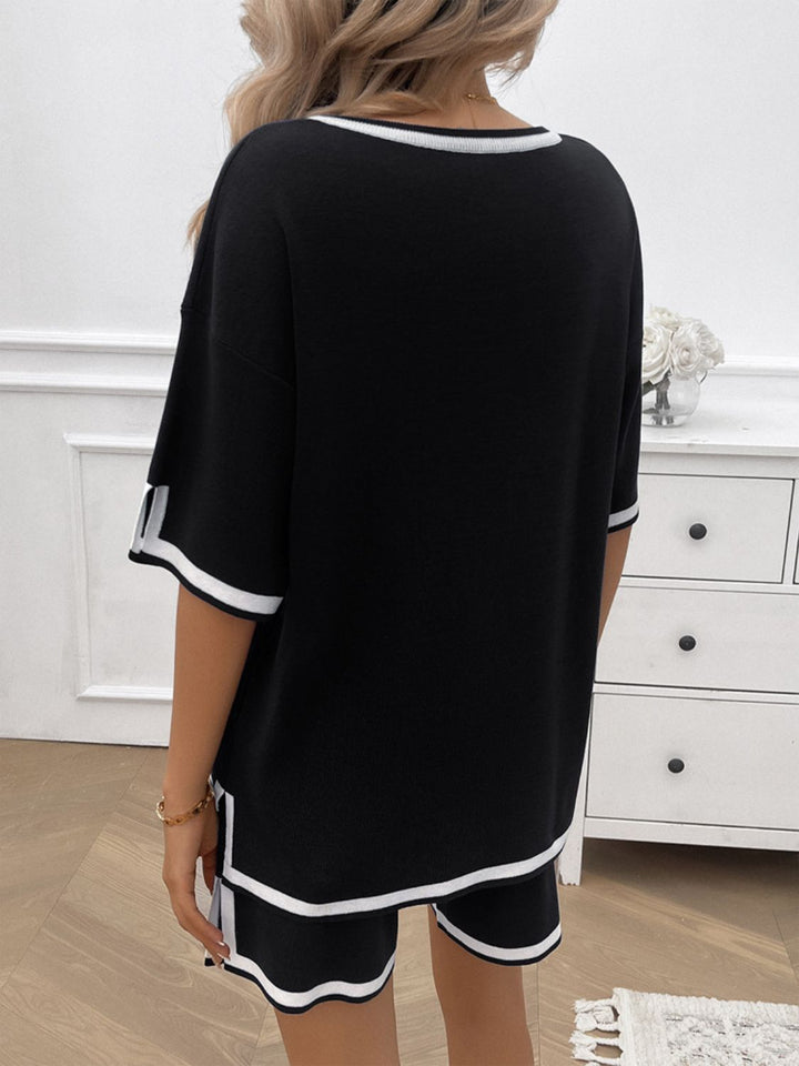 Levoire | Printemps Prêt Contraste V Décolleté Haut Et Short Court Ensemble