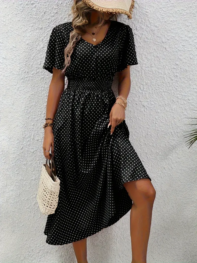 Levoire | Robe Taille Froncée Imprimée sur Toute la Surface, Robe Décontractée à Manches Courtes