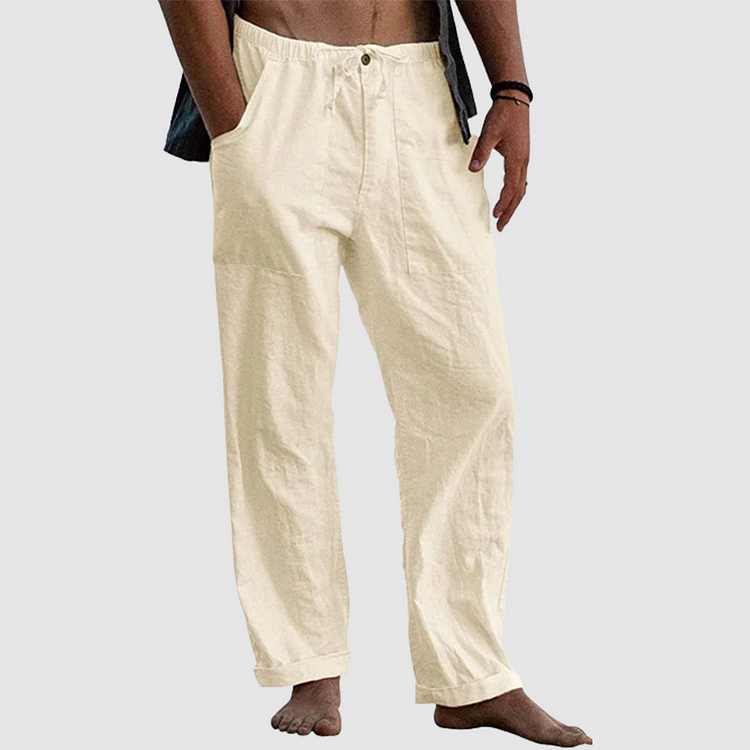 Levoire | Détente Ajustement Pantalons Légers En Lin Pour Hommes Khaki