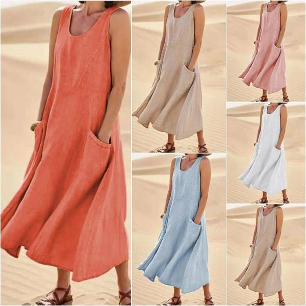 Levoire | Robe sans manches pour femmes en coton et lin, avec poche
