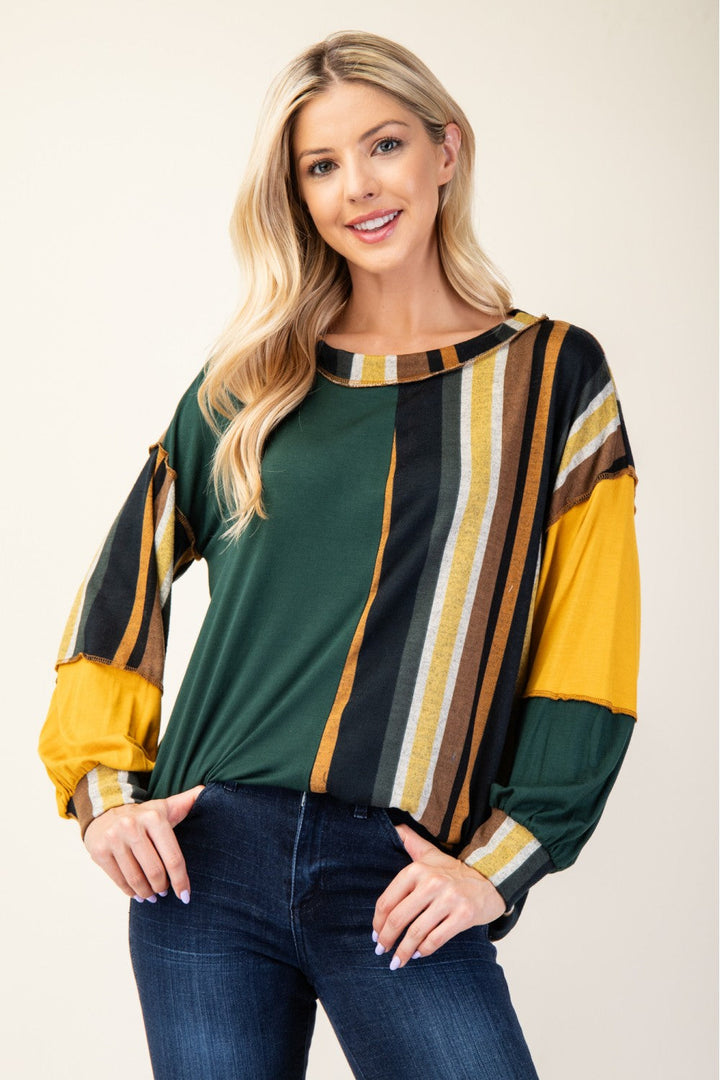 Levoire | Celeste Koot Rayé Bloc de Couleur Coutures Visibles T-shirt Jägergrøn rayé