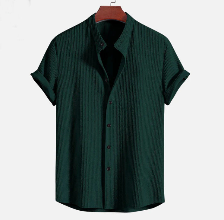 Levoire | Chemise Col Montant Côtelé, Coupe Musclée Dark Green
