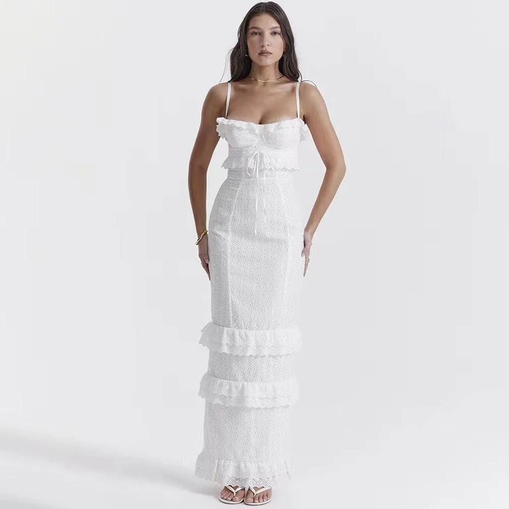 Levoire | Robe à bretelles en crochet blanche pour femmes Blanc