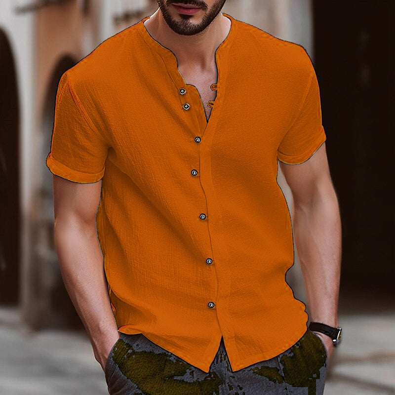 Levoire | Lin D'Homme Chemise Col Montant orange