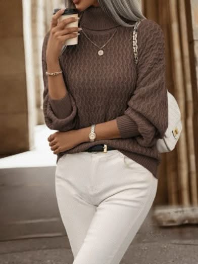 Levoire | Pull Col Montant En Laine En Tricot Épais Pour Femmes Chaleur Et Légèreté Élégance Brun clair