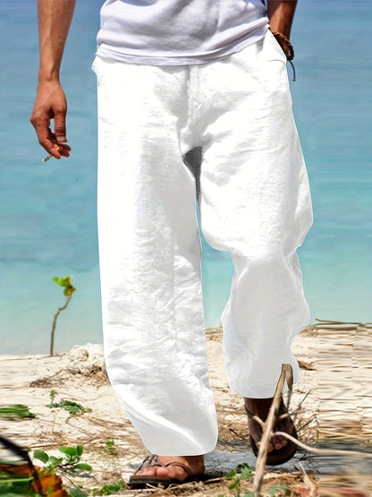 Levoire | Loisirs Coton Lin Pantalons Couleur Unie Blanc