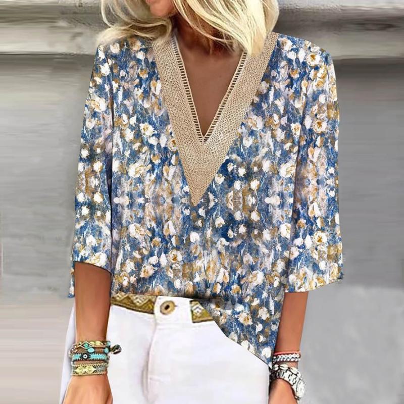 Levoire | Blouse Avec Col En V Et Détails En Dentelle Bleu