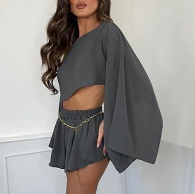 Levoire | Crop Top En Coton Et Lin Asymétrique Et Ensemble De Mini Jupe