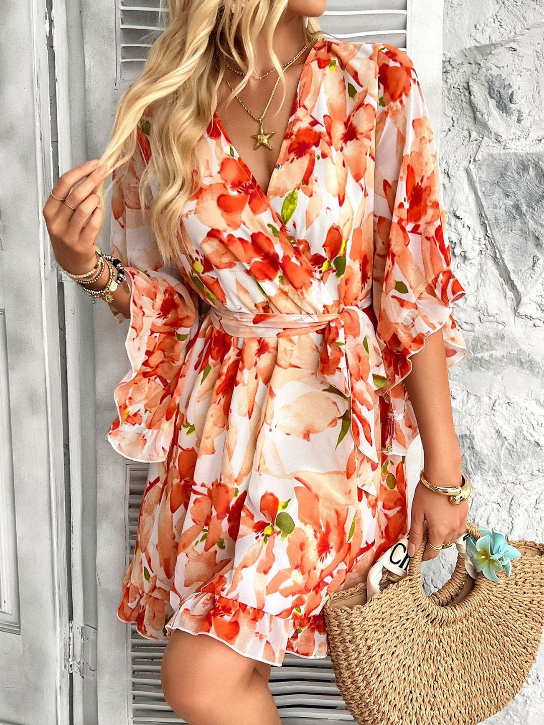 Levoire | Robe Mini Imprimée À Enveloppé Femme Manches 3/4