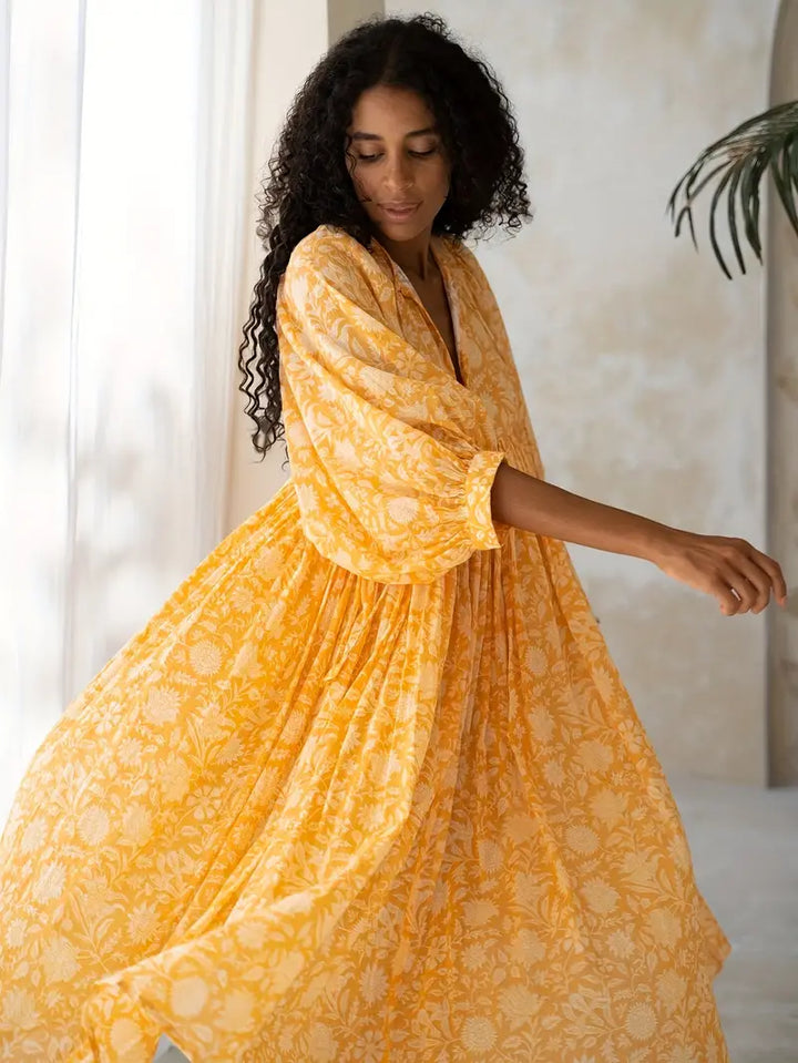 Levoire | Robe Maxi Boho Décontractée Avec Noeuds Décolleté En V Et Manches Courtes