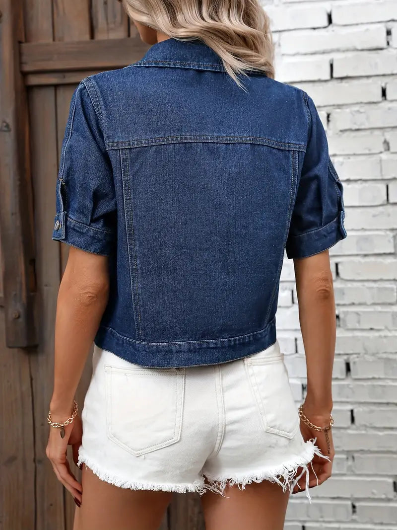 Levoire | Élégant Denim Jacket With Short Sleeves, Buttons, And Pockets