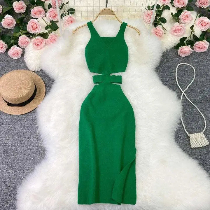 Levoire | Robe avec un bandeau en bas et un col Vert Taille moyenne
