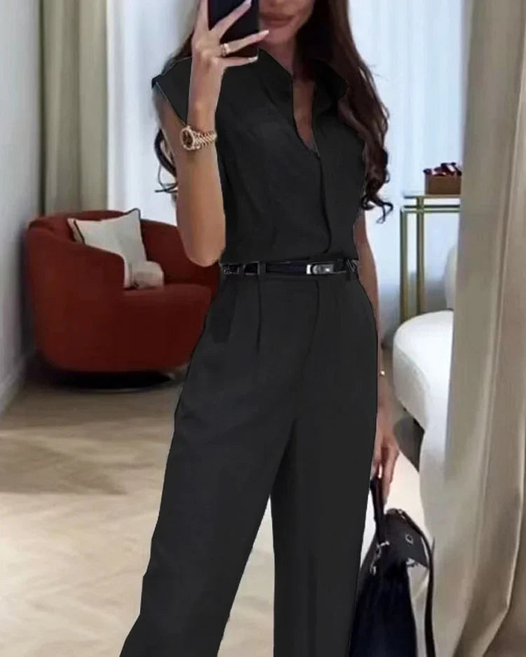 Levoire | Ensemble Élégant Avec Chemise Unie Et Pantalon Noir
