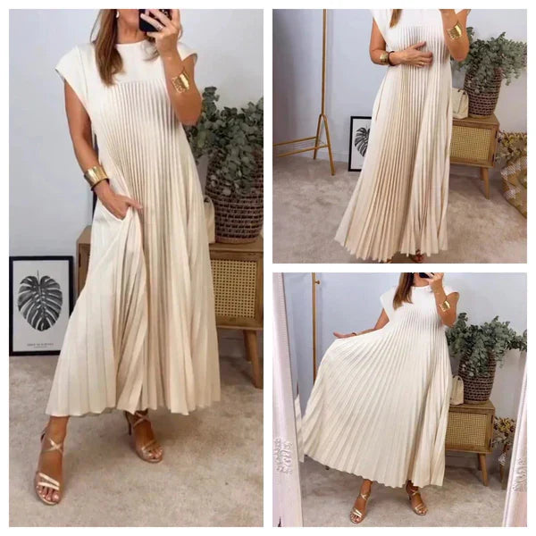 Levoire | Robe plissée pour femme, couleur unie Beige