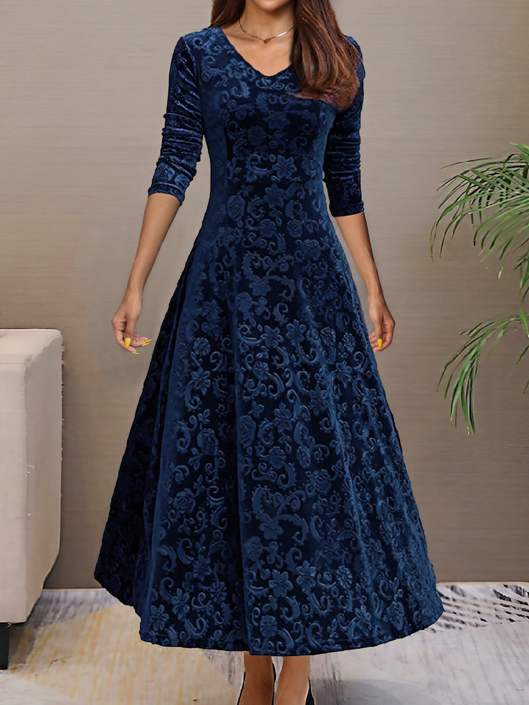 Levoire | Robe Simple Avec Manches Longues Et Couvre-Ventre Bleu