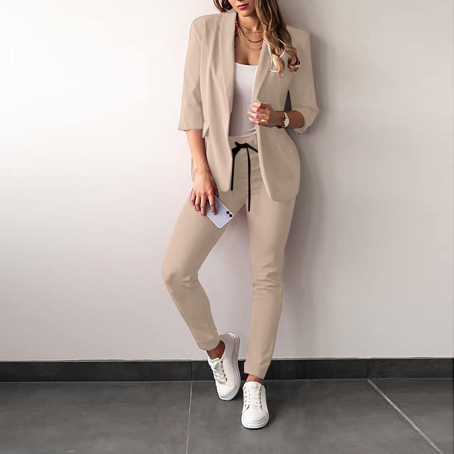 Levoire | Blazer With Notched Collar And Slim Pants In A Two Piece Set Khaki