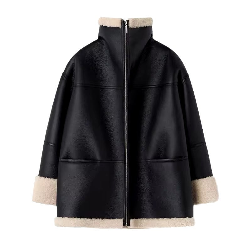 Levoire | Grande Taille Veste En Cuir Avec Doublure En Shearling