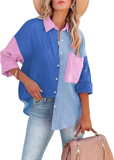Levoire | Chemise Colorblock Avec Fermeture À Boutons Pour Femmes Bleu