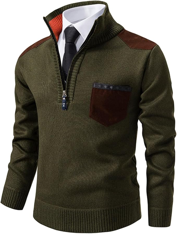 Levoire | Pull Zippé Élégant En Tricot Fin Vert mousse