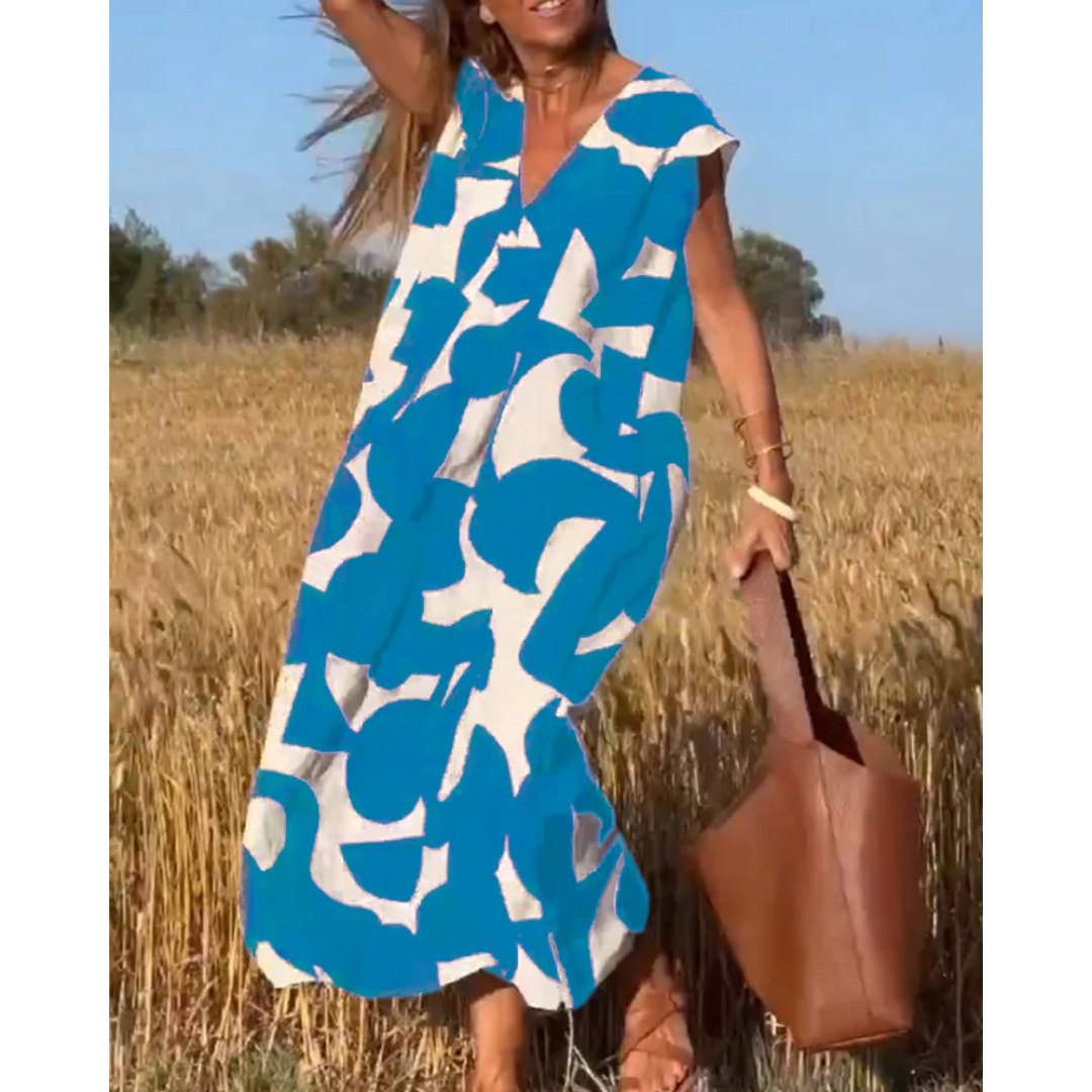 Levoire | Robe Midi À Col V Pour Femmes Bleu