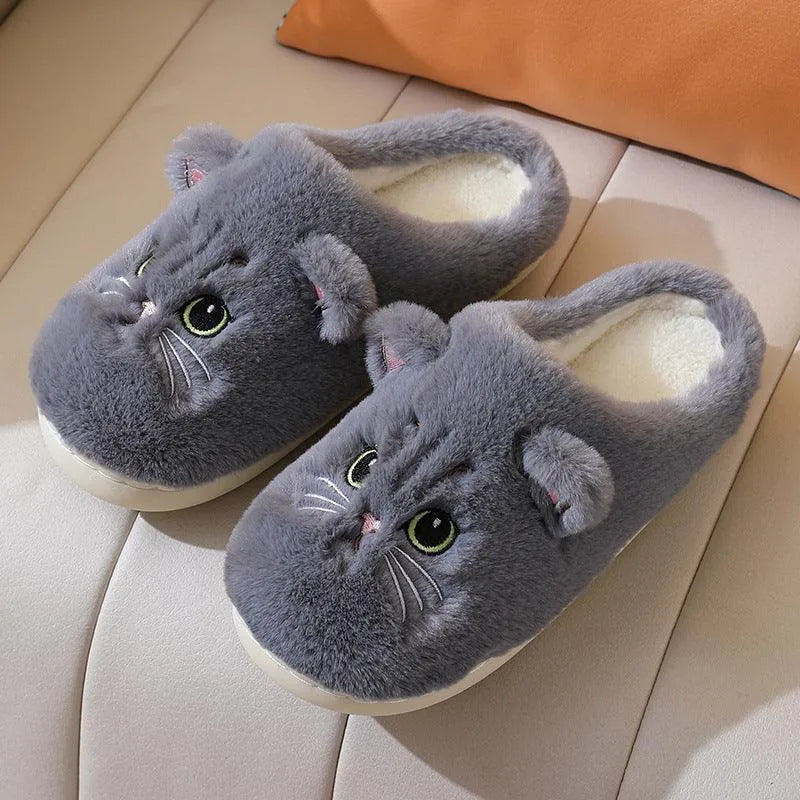 Levoire | Chaussures en peluche avec un chat mignon Gris