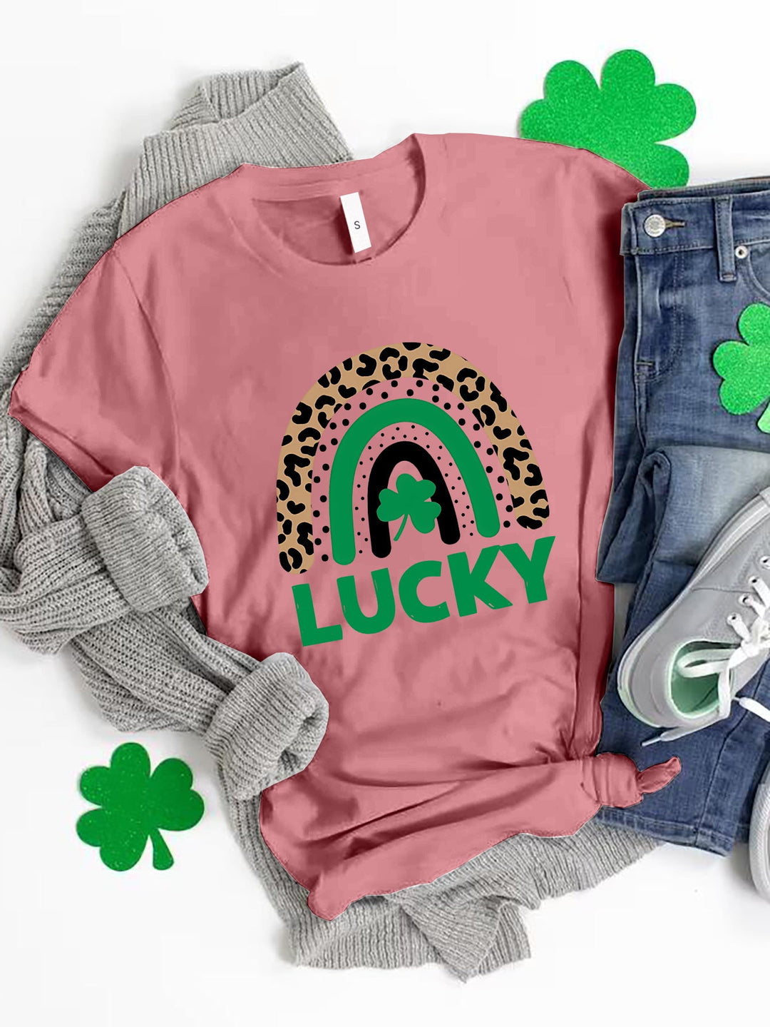 Levoire | LUCKY Col rond Manches courtes T-shirt Poussière Rose Clair