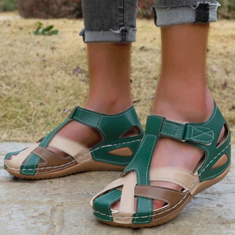 Levoire | Sandales Compensées En Cuir Pour Femmes Contrastées Vert