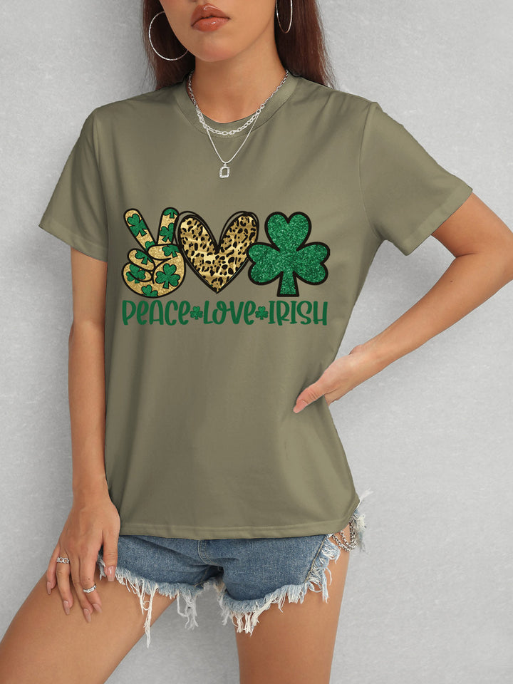 Levoire | PAIX AMOUR IRLANDAIS Col rond T-shirt à manches courtes Armée Verte