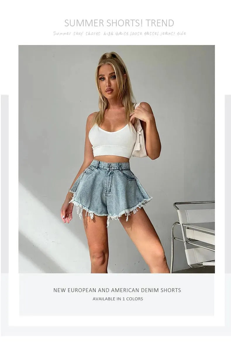 Levoire | Shorts en jean larges avec franges pour femmes