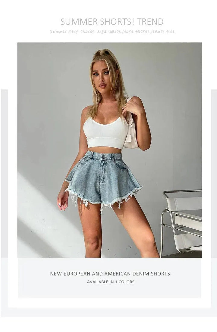 Levoire | Shorts en jean larges avec franges pour femmes