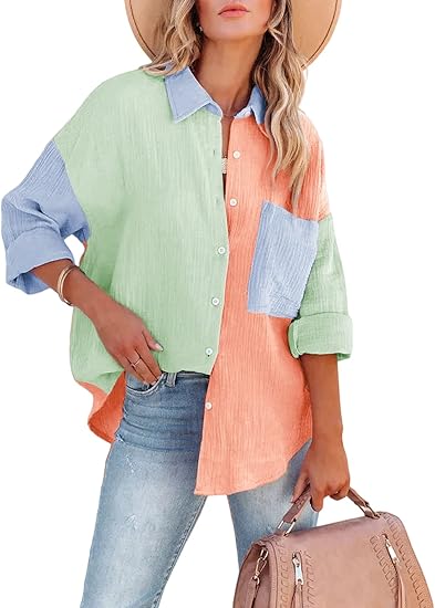 Levoire | Chemise Colorblock Avec Fermeture À Boutons Pour Femmes Vert