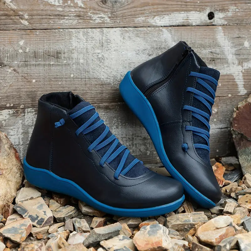 Levoire | Chaussures Orthopédiques En Cuir Avec Fermeture Éclair Bleu