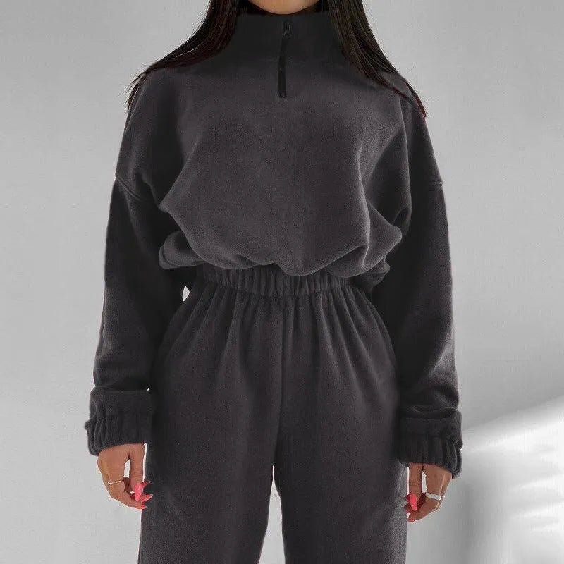 Levoire | Ensemble en tricot à col haut et large fermeture éclair Gris foncé