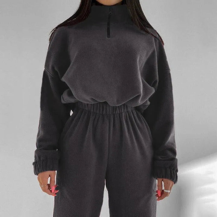Levoire | Ensemble en tricot à col haut et large fermeture éclair Gris foncé