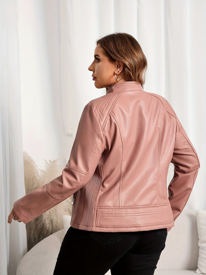 Levoire | Veste En Simili Cuir Décontractée Plus Size Pour Femmes Avec Fermeture Éclair Et Revers