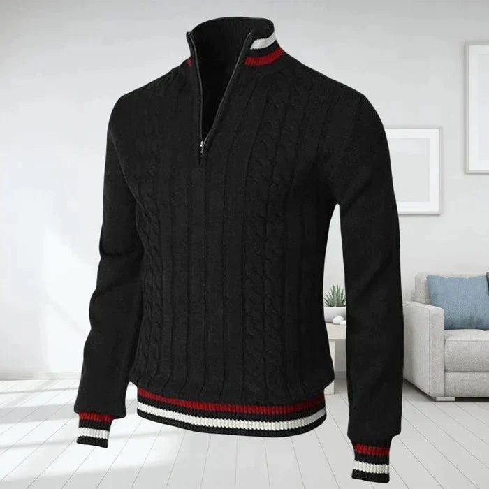 Levoire | Sweatshirt Premium Homme Avec Col V Et Fermeture Éclair Noir