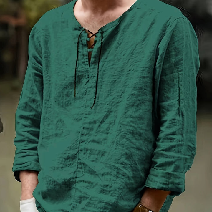 Levoire | T-Shirt Henley À Manches Longues En Mélange Coton-Lin Printemps/Automne