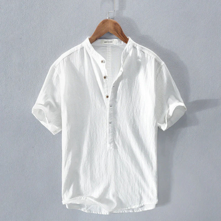 Levoire | Chemise D'Été Pour Hommes À Col Montant Blanc