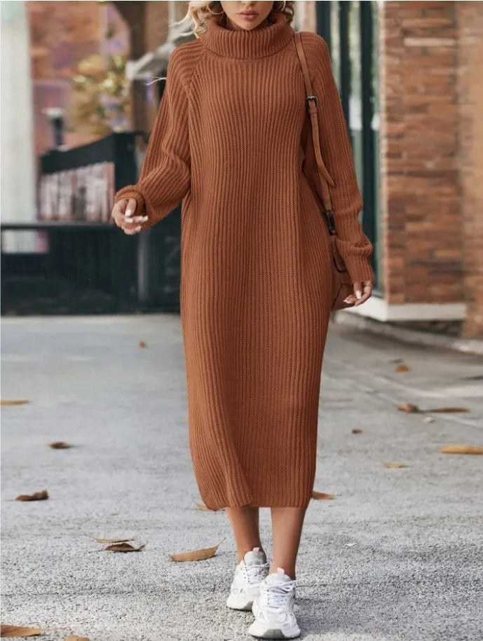 Levoire | Robe En Tricot À Col Roulé Confortable Caramel